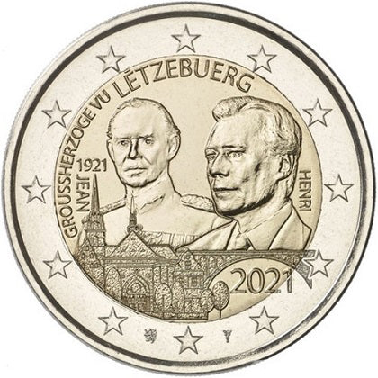 Люксембург 2 € 100 години от рождението на Великия херцог Жан 2021 г