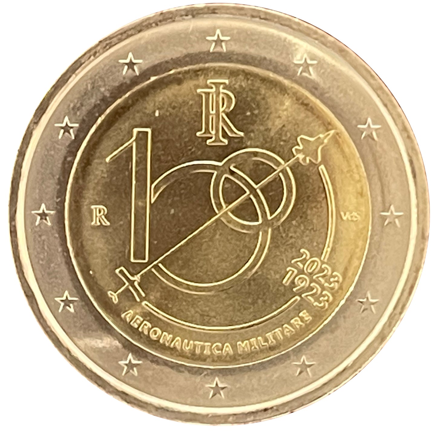 Италия 2 € 100 години Военновъздушни сили 2023 г