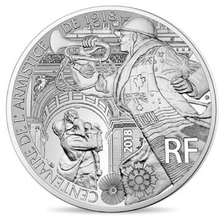 Франция 10 € Примирие 2018 г