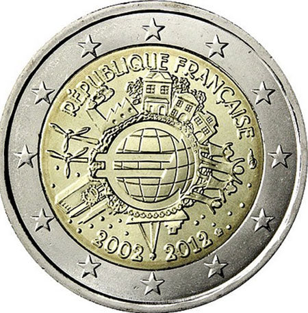 Франция 2 € 10 години Евро 2012