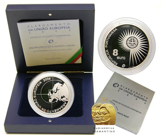 Португалия 8€ "Разширяване на ЕС." Proof Silver 2004