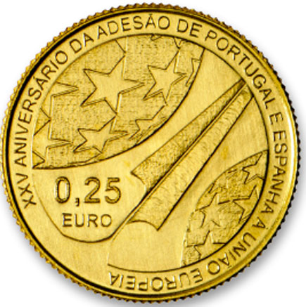 Португалия 1/4 € злато 2011 XXV годишнина. Присъединяване на Португалия и Испания