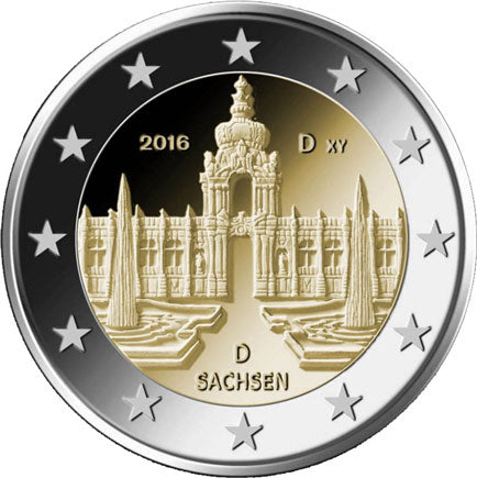 Германия 2€ Цвингер Дворец Дрезден 2016г