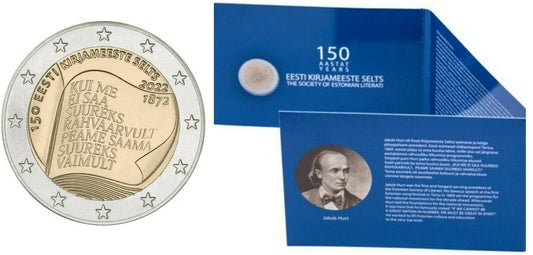 Естония 2 € 150 години Литературно дружество 2022 BNC
