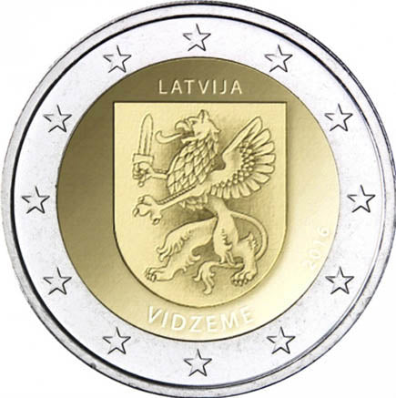 Латвия 2€ Регион Видземе 2016г