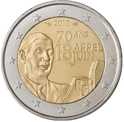 Франция 2 € Шарл Гол 2010 г