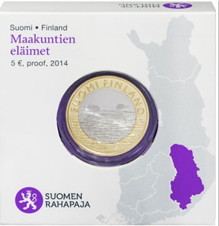 Финландия 5 € Savonia Proof Grebe 2014